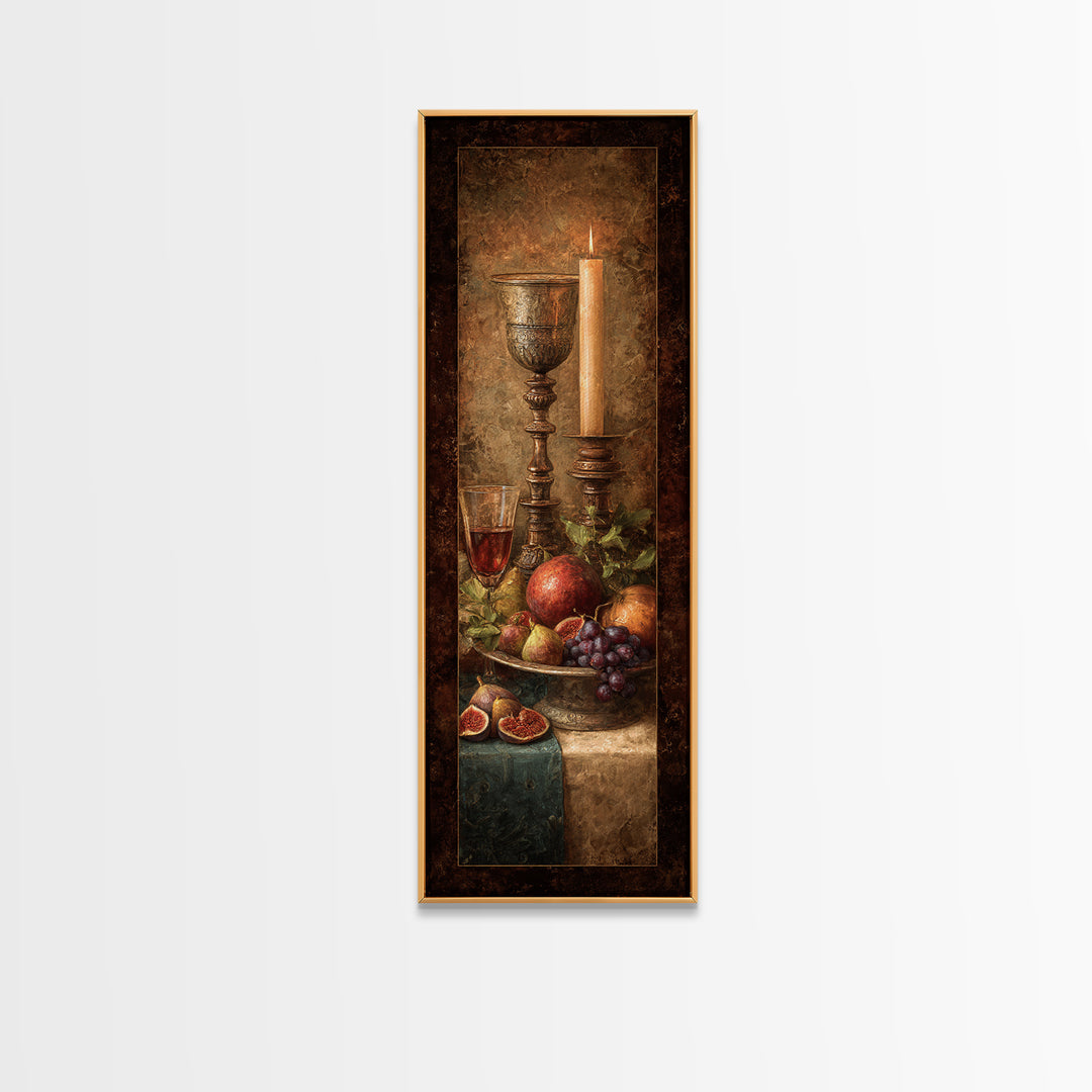 Candlelit Table with Silver Goblet and Figs Canvas Print, Baroque Art, Fine Art Print, Living Room Decor, Fine Art, Ornate, BAO-1x3-73