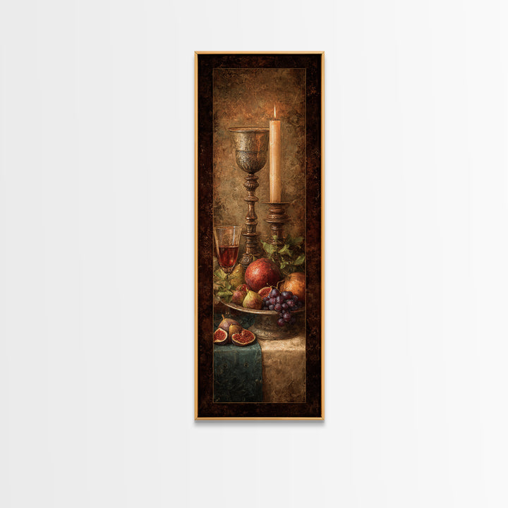Candlelit Table with Silver Goblet and Figs Canvas Print, Baroque Art, Fine Art Print, Living Room Decor, Fine Art, Ornate, BAO-1x3-73