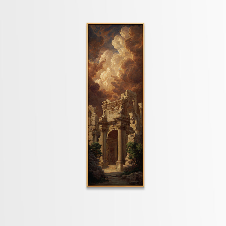Classical Ruins Beneath a Dramatic Sky Framed Canvas Print, Baroque Art, Room Decor, Living Room Decor, Fine Art, Ornate, BAO-1x3-79