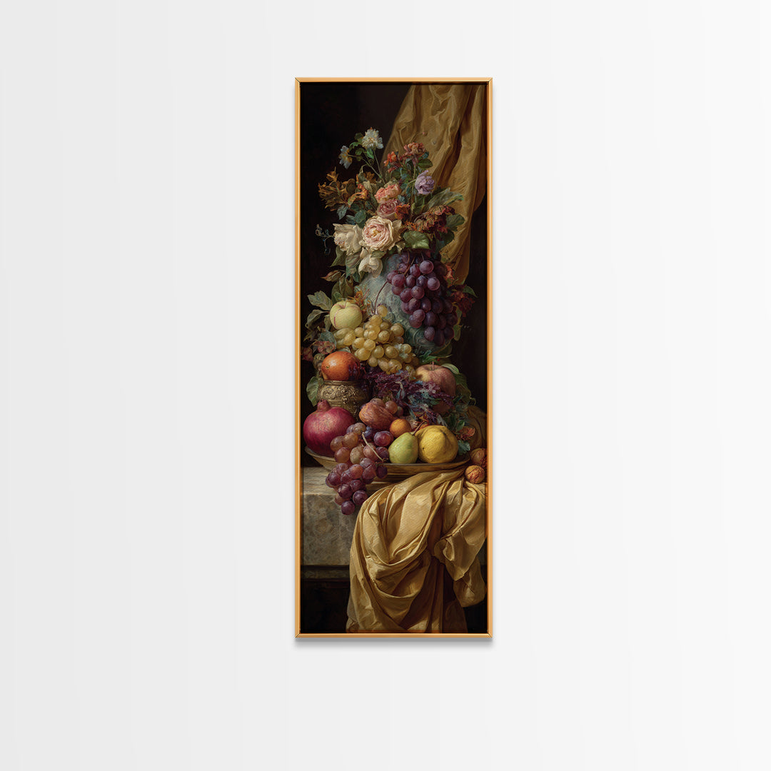 Lavish Banquet Fruit Composition Framed Canvas Print, Baroque Art, Eclectic Wall Art, Living Room Decor, Fine Art, Ornate, BAO-1x3-8