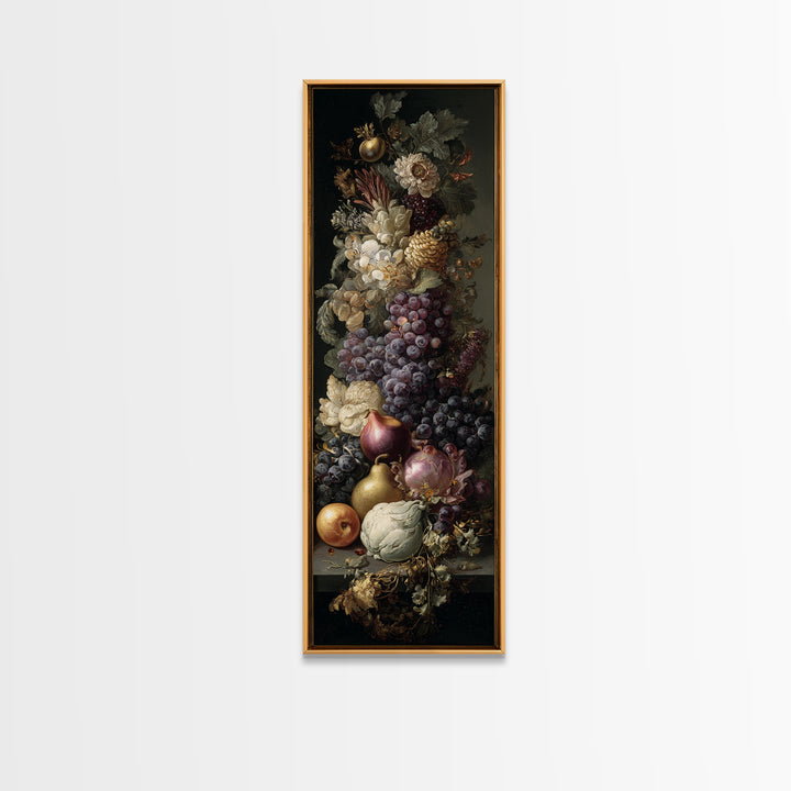 Lavish Banquet Fruit Composition Framed Canvas Print, Baroque Art, Textured Painting, Living Room Decor, Fine Art, Ornate, BAO-1x3-80