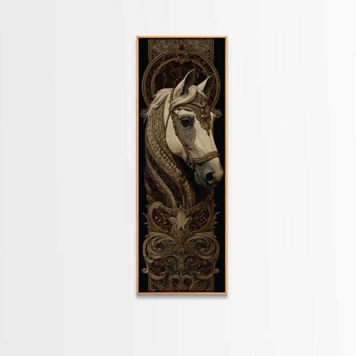 Dramatic Horse Portrait Framed Canvas Print, Baroque Art, Boho Decor, Living Room Decor, Fine Art, Ornate, Printable Wall Art, BAO-1x3-84