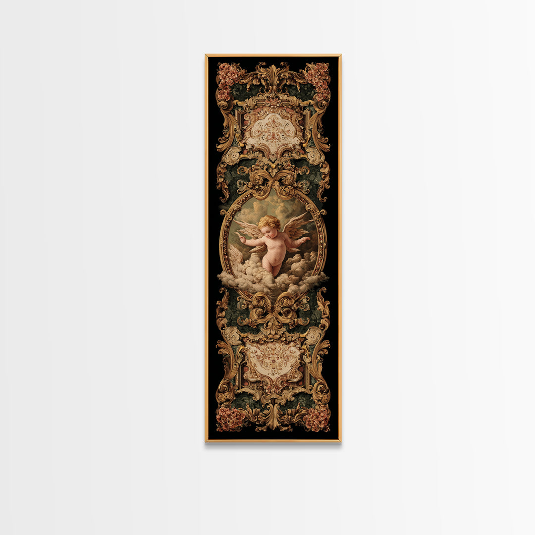 Ornate Cherub Figure Surrounded by Clouds and Canvas Print, Baroque Art, Art Nouveau Decor, Living Room Decor, Fine Art, Ornate, BAO-1x3-86