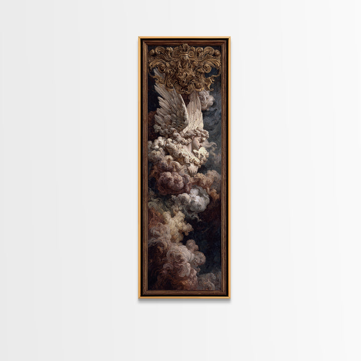 Gilded Angel Wings Emerging from Storm Clouds Canvas Print, Baroque Art, Baroque, Living Room Decor, Oil Painting, Ornate, BAO-1x3-90