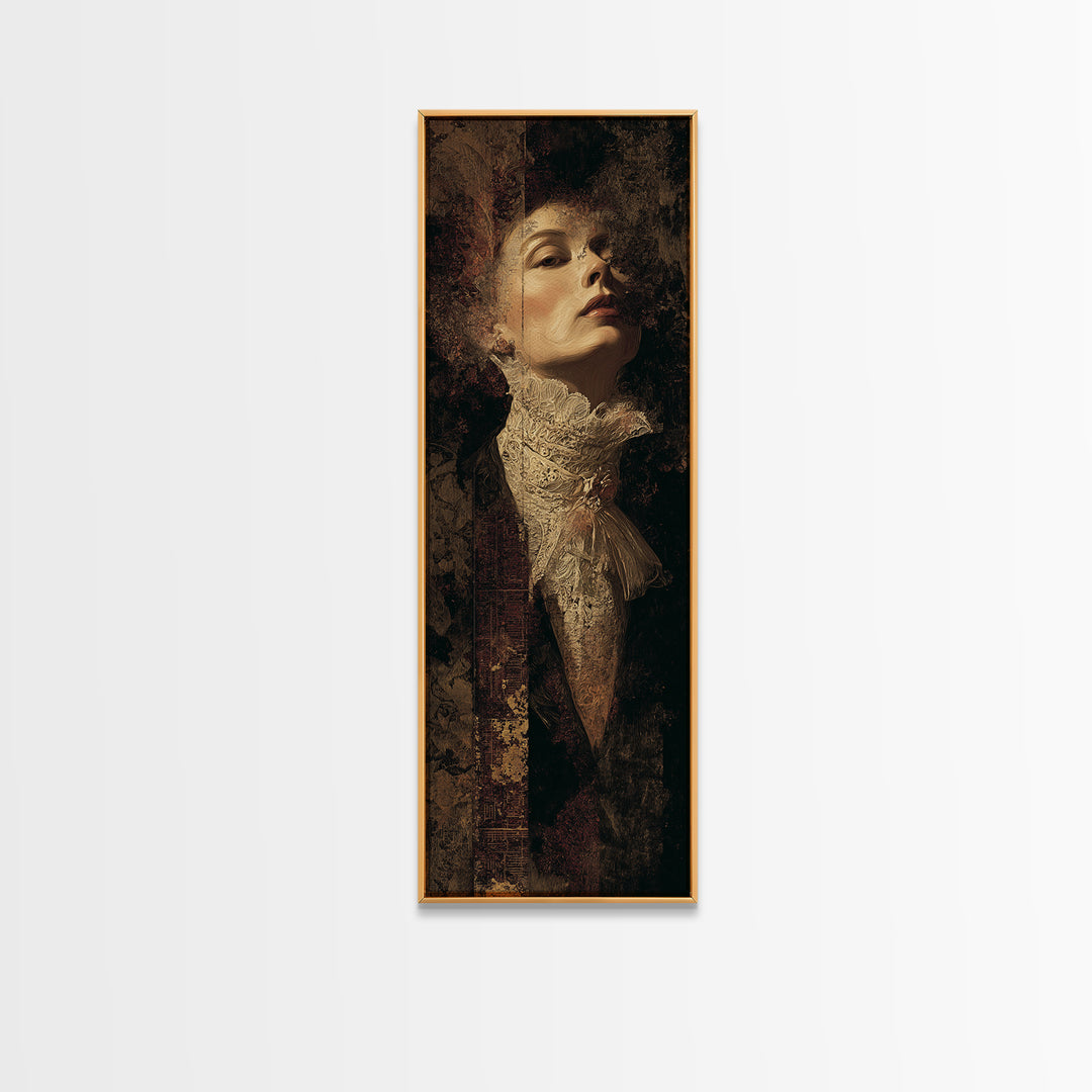 Classical Portrait with Lace Collar and Jewel Framed Canvas Print, Baroque Art, Decor, Living Room Decor, Fine Art, Ornate, BAO-1x3-91