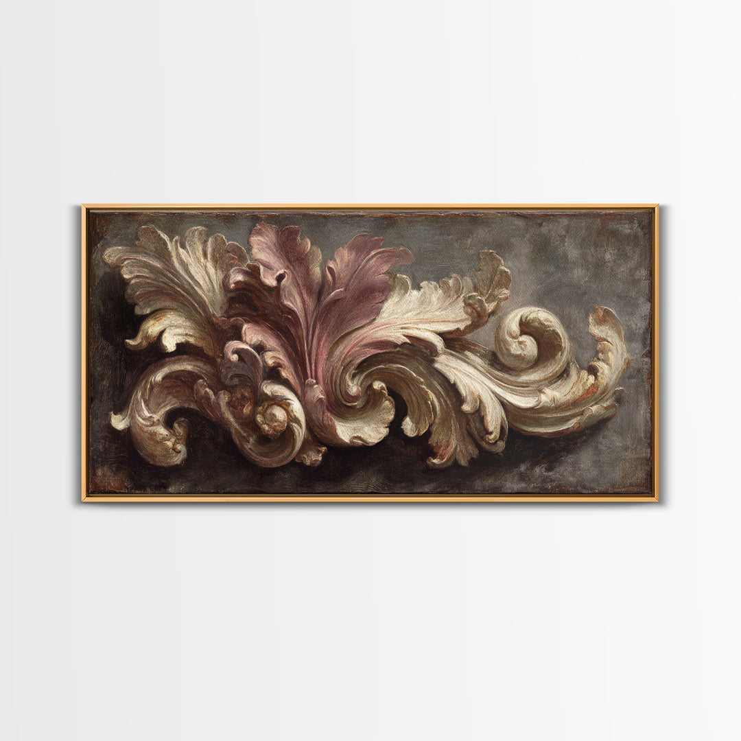 Carved Acanthus Leaf Ornament Study Framed Canvas Print, Baroque Art, Modern Wall Art, Living Room Decor, Fine Art, Ornate, BAO-2x1-11