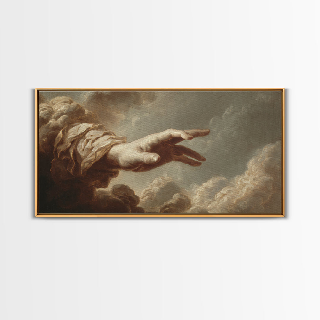 Angelic Hand Reaching Through Clouds Canvas Print, Baroque Art, Gallery Decor, Living Room Decor, Ornate, Minimalist Decor, BAO-2x1-17