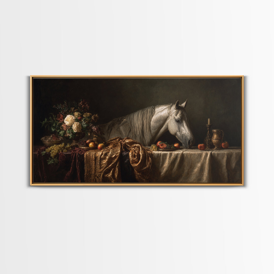Dramatic Horse Portrait Framed Canvas Print, Baroque Art, Modern Decor, Living Room Decor, Fine Art, Ornate, Poster, Painting, BAO-2x1-20