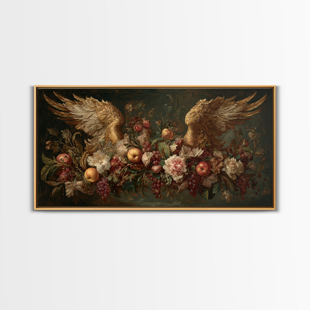 Gilded Angel Wings Emerging from Storm Clouds Canvas Print, Baroque Art, Baroque, Living Room Decor, Abstract Art, Ornate, BAO-2x1-26