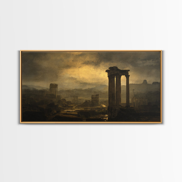 Classical Ruins Beneath a Dramatic Sky Canvas Print, Baroque Art, Minimalist Decor, Living Room Decor, Oil Painting, Ornate, BAO-2x1-39