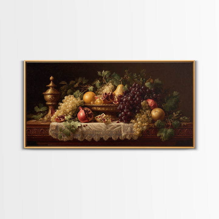 Lavish Banquet Fruit Composition Framed Canvas Print, Baroque Art, Contemporary Art, Living Room Decor, Fine Art, Ornate, BAO-2x1-40