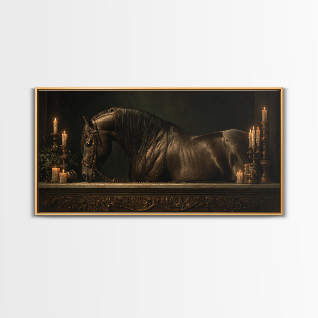 Dramatic Horse Portrait Canvas Print, Baroque Art, Art Print, Living Room Decor, Ornate, Oil Painting, Digital Wall Art, BAO-2x1-44