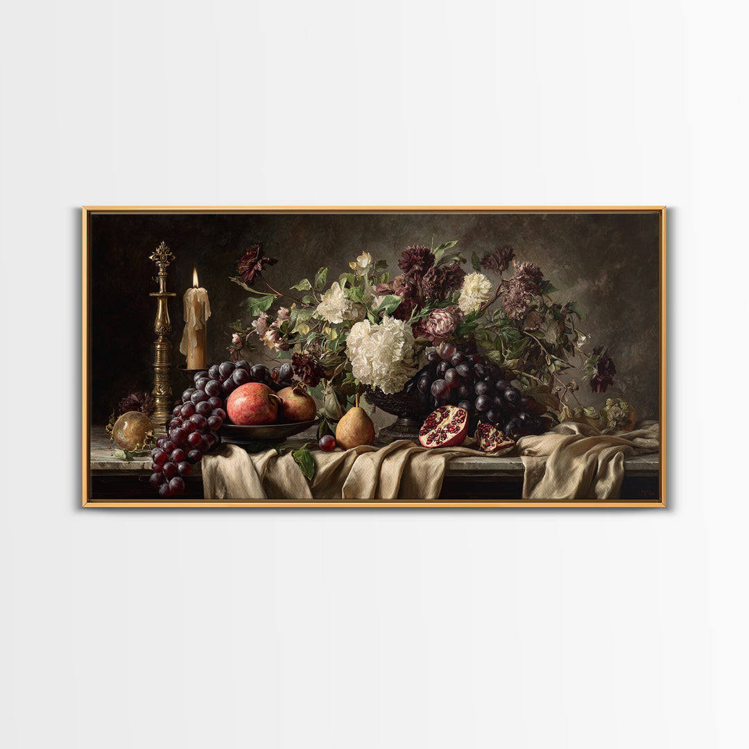 Lavish Banquet Fruit Composition Canvas Print, Baroque Art, Printable Wall Art, Living Room Decor, Ornate, Minimalist Wall Art, BAO-2x1-64
