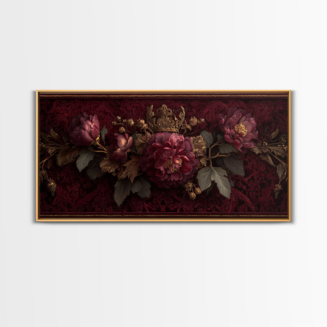 Dark Red Velvet Framed Canvas Print, Baroque Art, Dark Academia Art, Living Room Decor, Fine Art, Ornate, Modern Decor, BAO-2x1-67