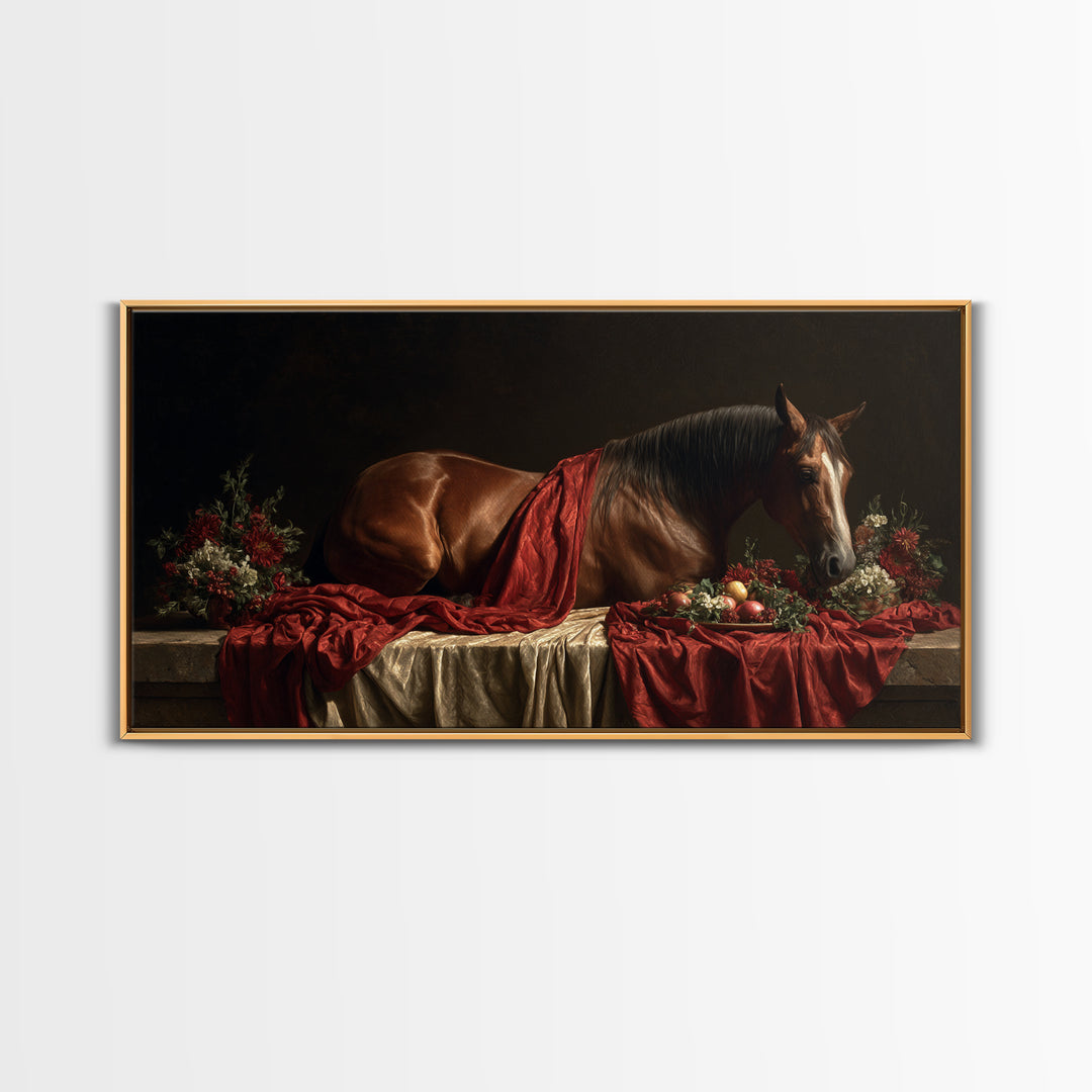 Dramatic Horse Portrait Canvas Print, Baroque Art, Canvas, Living Room Decor, Fine Art, Ornate, Room Decor Aesthetic, BAO-2x1-68