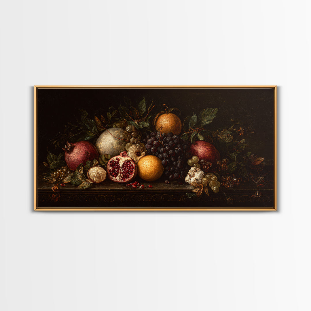 Dramatic Fruit Still Life Canvas Print, Baroque Art, Minimalist Decor, Living Room Decor, Fine Art, Ornate, Whimsical Decor, BAO-2x1-69