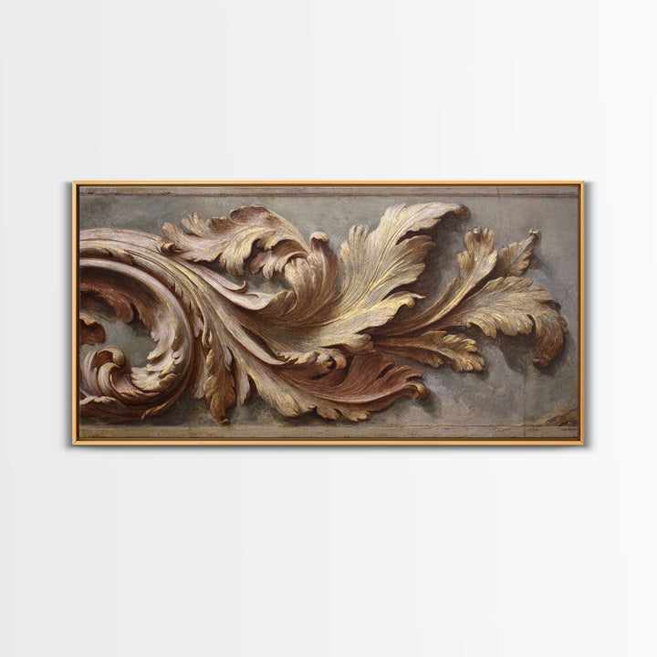 Carved Acanthus Leaf Ornament Study Framed Canvas Print, Baroque Art, Boho Decor, Living Room Decor, Oil Painting, Ornate, BAO-2x1-83