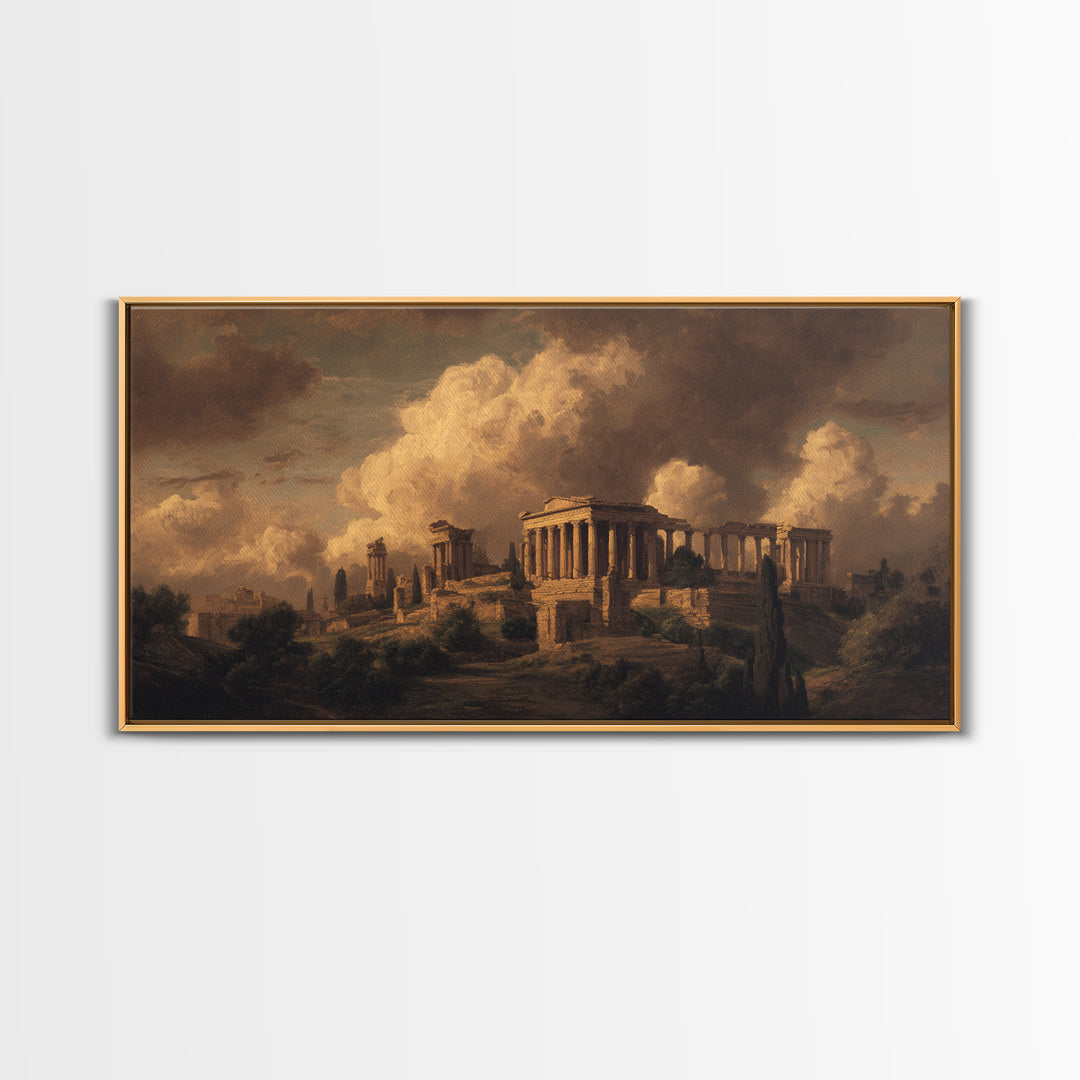 Classical Ruins Beneath a Dramatic Sky Framed Canvas Print, Baroque Art, Living Room Wall Art, Living Room Decor, Ornate, BAO-2x1-87