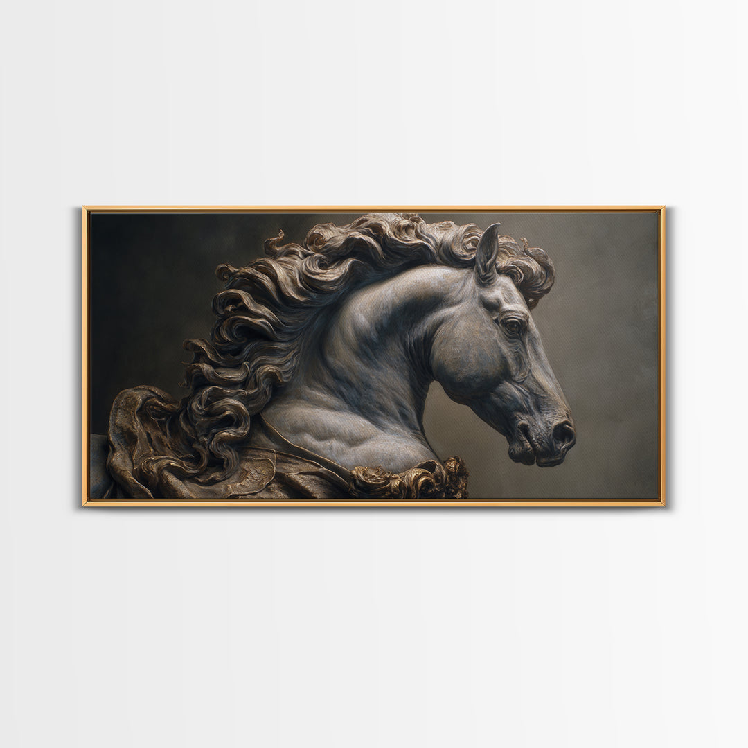 Dramatic Horse Portrait Framed Canvas Print, Baroque Art, 3d Wall Art, Living Room Decor, Oil Painting, Ornate, BAO-2x1-92