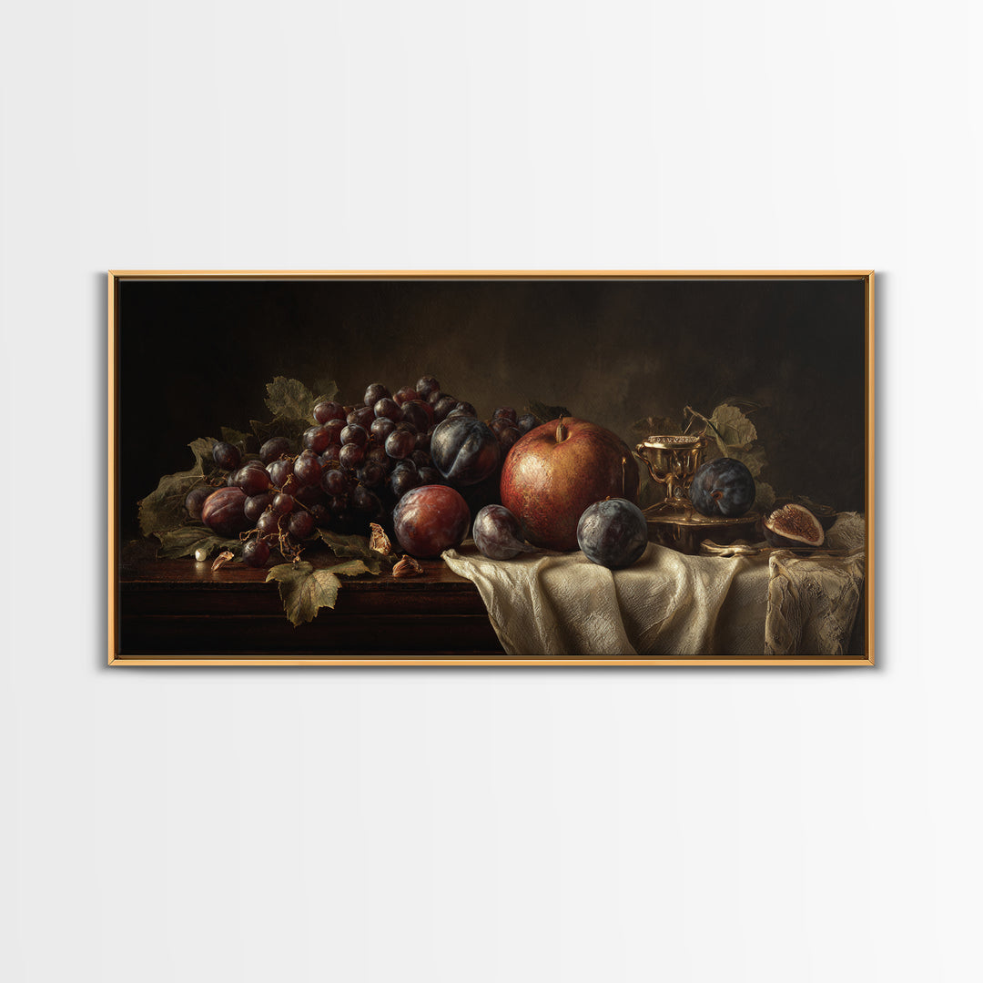 Dramatic Fruit Still Life Canvas Print, Baroque Art, Minimalist Decor, Living Room Decor, Fine Art, Ornate, Whimsical Decor, BAO-2x1-93