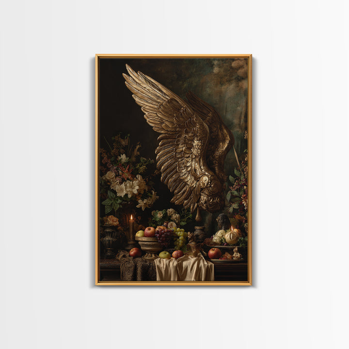 Gilded Angel Wings Emerging from Storm Clouds Canvas Print, Baroque Art, Baroque, Living Room Decor, Oil Painting, Ornate, BAO-2x3-14