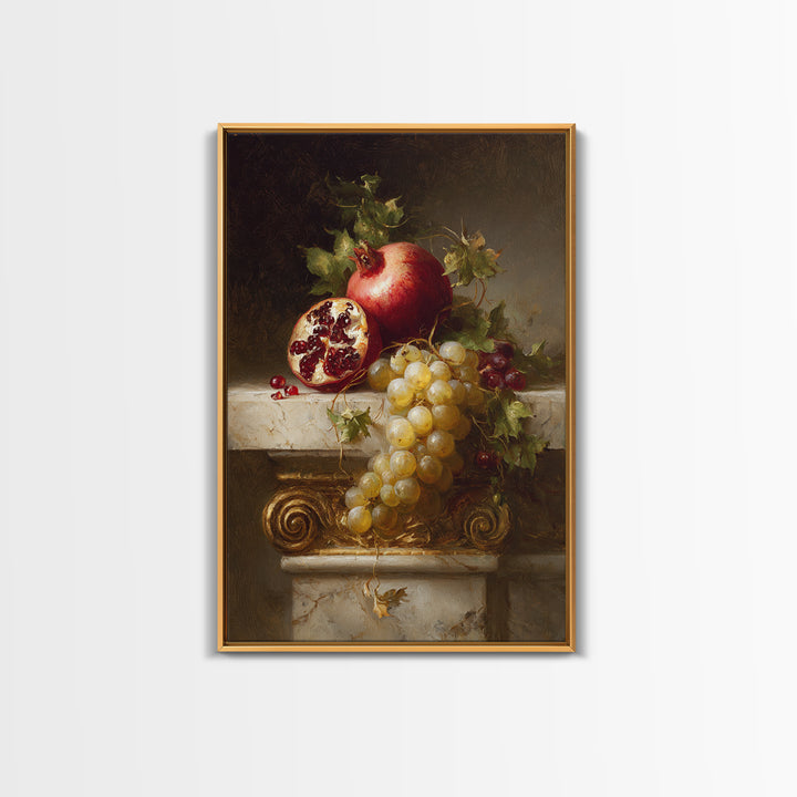 Pomegranate and Grapes on a Marble Ledge Canvas Print, Baroque Art, Printable Wall Art, Living Room Decor, Fine Art, Ornate, BAO-2x3-16