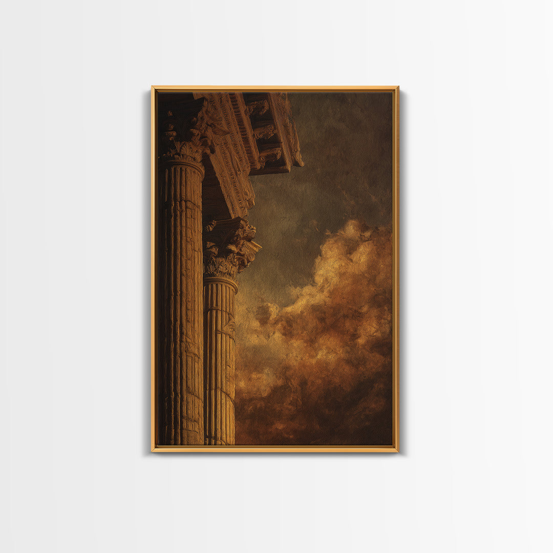 Classical Ruins Beneath a Dramatic Sky Framed Canvas Print, Baroque Art, Oil Painting, Living Room Decor, Fine Art, Ornate, BAO-2x3-3