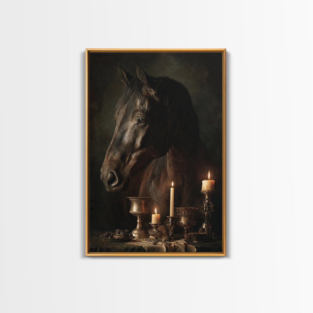 Dramatic Horse Portrait Canvas Print, Baroque Art, Printable Art, Living Room Decor, Ornate, Gallery Wall, Dark Academia Art, BAO-2x3-32