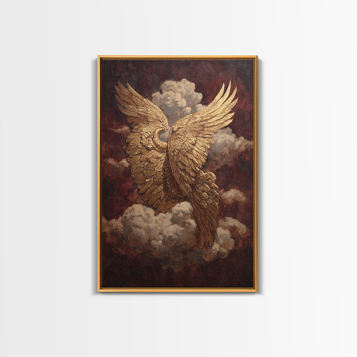 Gilded Angel Wings Emerging from Storm Clouds Framed Canvas Print, Baroque Art, Modern Decor, Living Room Decor, Ornate, BAO-2x3-38