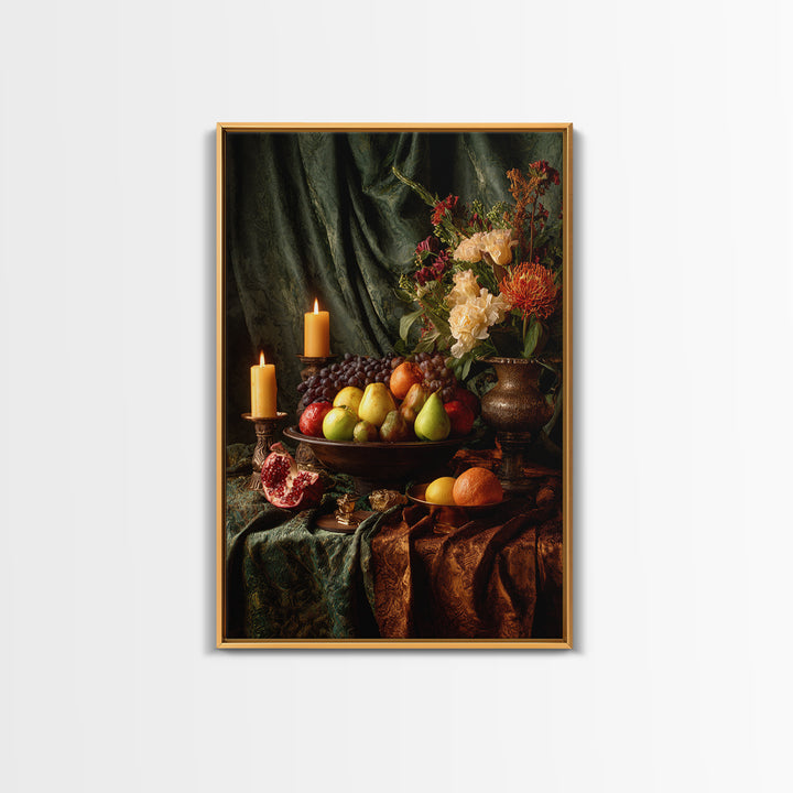 Lavish Banquet Fruit Composition Framed Canvas Print, Baroque Art, Eclectic Wall Art, Living Room Decor, Fine Art, Ornate, BAO-2x3-4