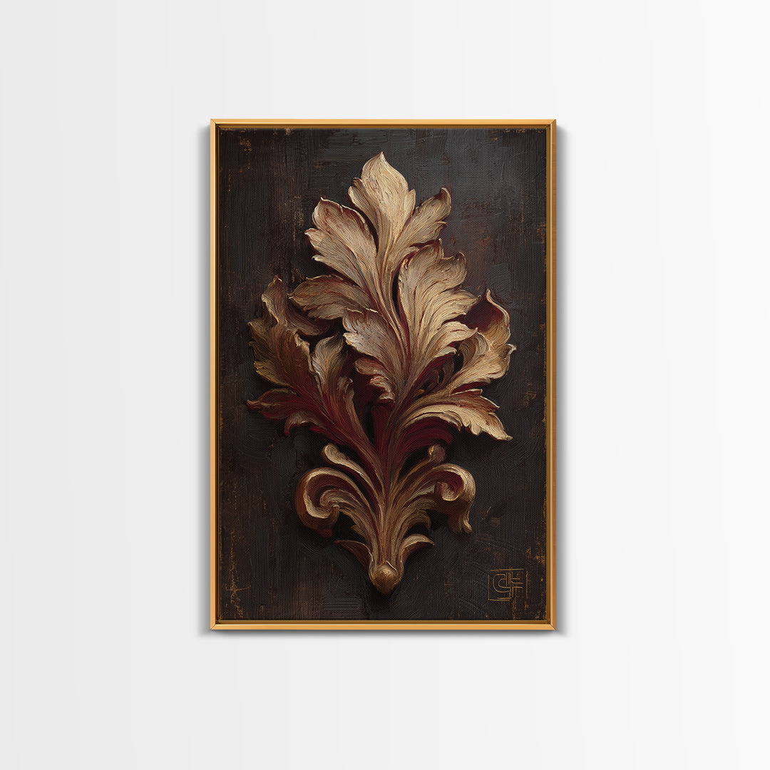 Carved Acanthus Leaf Ornament Study Framed Canvas Print, Baroque Art, Maximalist Decor, Living Room Decor, Fine Art, Ornate, BAO-2x3-47