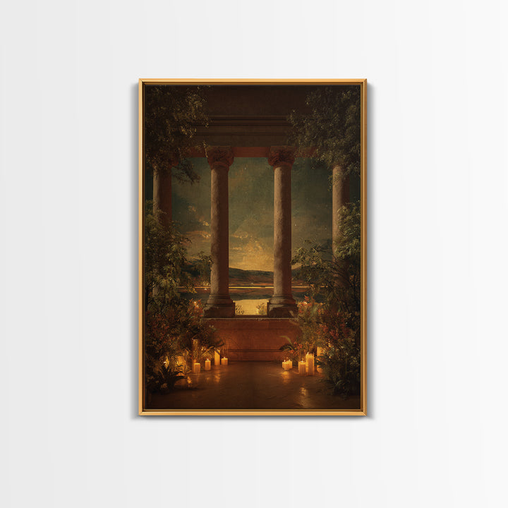 Classical Ruins Beneath a Dramatic Sky Framed Canvas Print, Baroque Art, Room Decor Aesthetic, Living Room Decor, Oil Painting, BAO-2x3-51