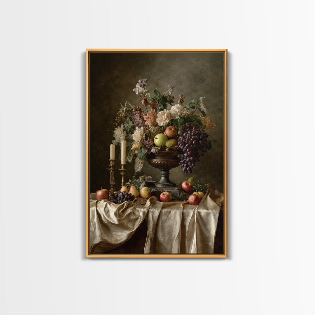 Lavish Banquet Fruit Composition Framed Canvas Print, Baroque Art, Eclectic Wall Art, Living Room Decor, Fine Art, Ornate, BAO-2x3-52
