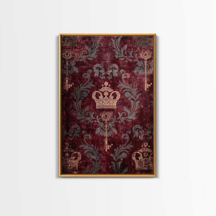 Dark Red Velvet Framed Canvas Print, Baroque Art, Eclectic Wall Art, Living Room Decor, Fine Art, Ornate, Gallery Decor, BAO-2x3-55