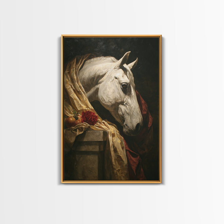 Dramatic Horse Portrait Framed Canvas Print, Baroque Art, Modern Wall Art, Living Room Decor, Fine Art, Ornate, Feminist Art, BAO-2x3-56