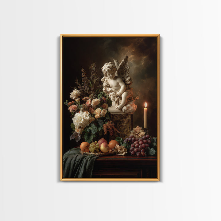 Ornate Cherub Figure Surrounded by Clouds and Canvas Print, Baroque Art, Luxury Decor, Living Room Decor, Fine Art, Ornate, BAO-2x3-58