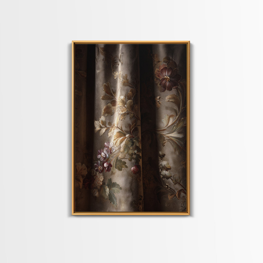Velvet Drapery with Pearls Flowers and Candlelight Canvas Print, Baroque Art, Maximalist Wall Art, Living Room Decor, Ornate, BAO-2x3-59