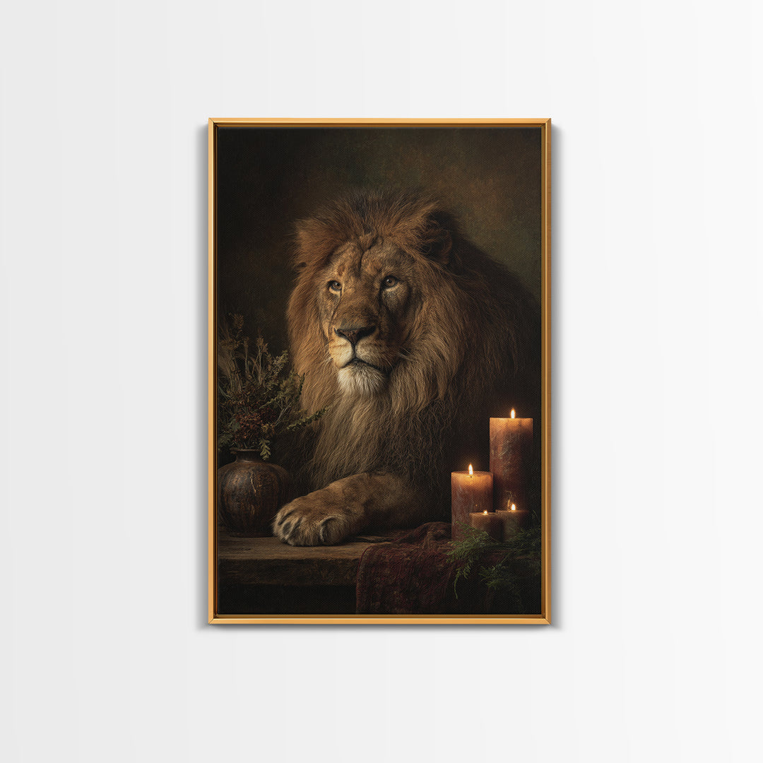 Royal Lion Portrait Framed Canvas Print, Baroque Art, Textured Painting, Living Room Decor, Oil Painting, Ornate, Printable Art, BAO-2x3-73