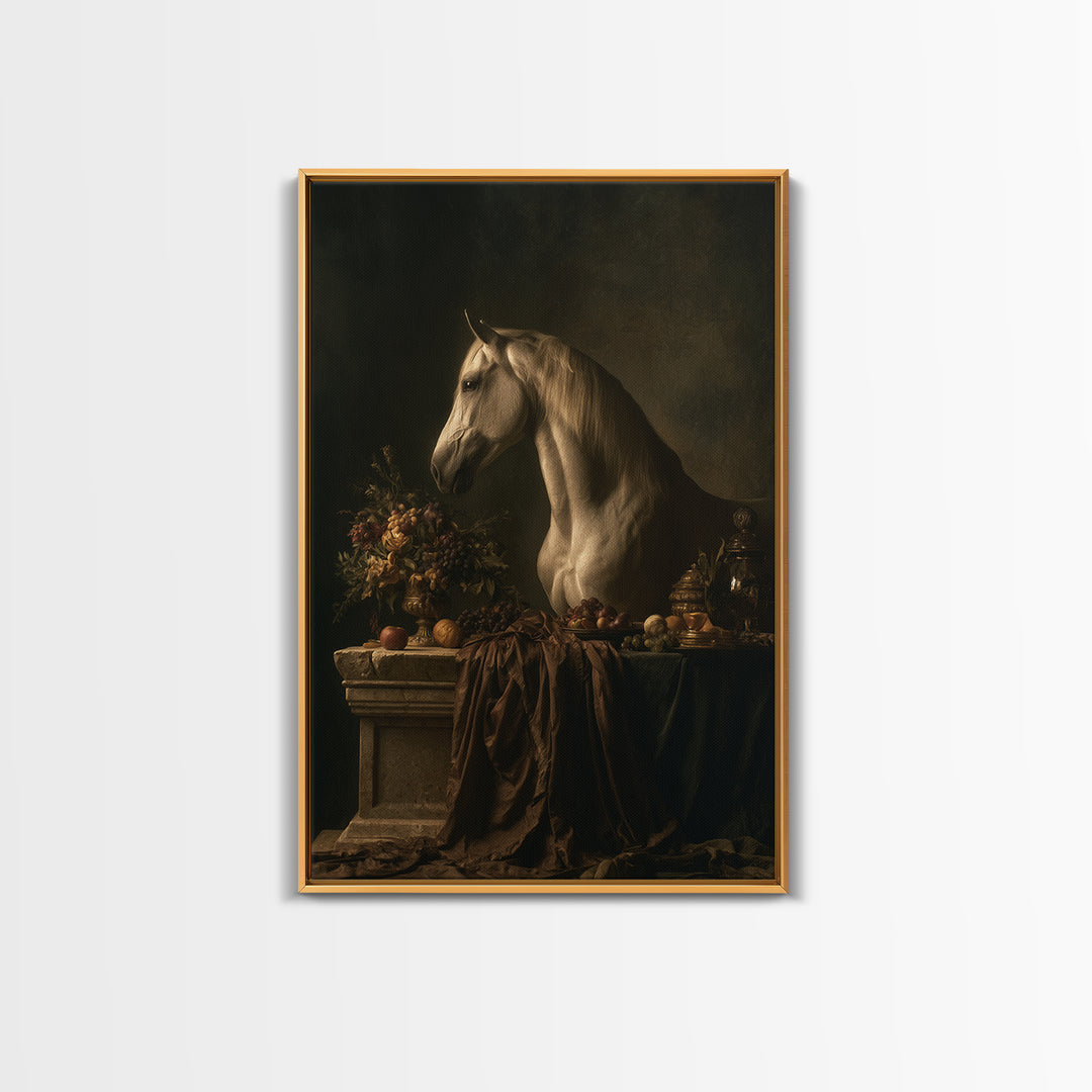 Dramatic Horse Portrait Framed Canvas Print, Baroque Art, Living Room Decor, Oil Painting, Ornate, Living Room Wall Art, BAO-2x3-8