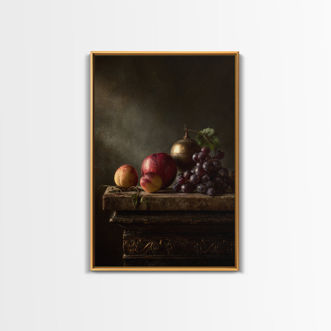 Dramatic Fruit Still Life Canvas Print, Baroque Art, Minimalist Decor, Living Room Decor, Oil Painting, Ornate, Whimsical Decor, BAO-2x3-81