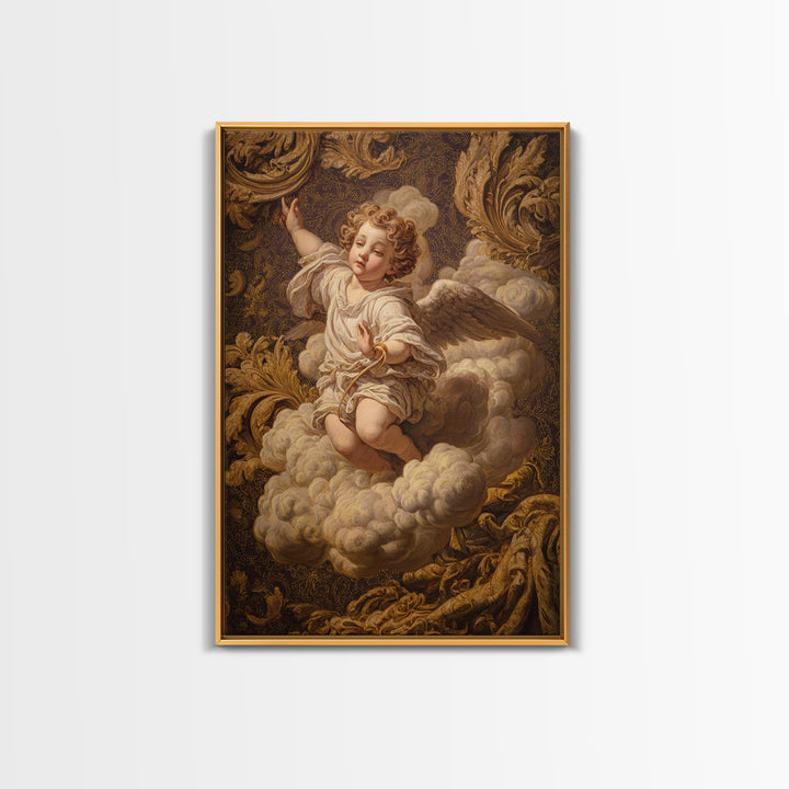 Ornate Cherub Figure Surrounded by Clouds and Canvas Print, Baroque Art, Luxury Decor, Living Room Decor, Fine Art, Ornate, BAO-2x3-82