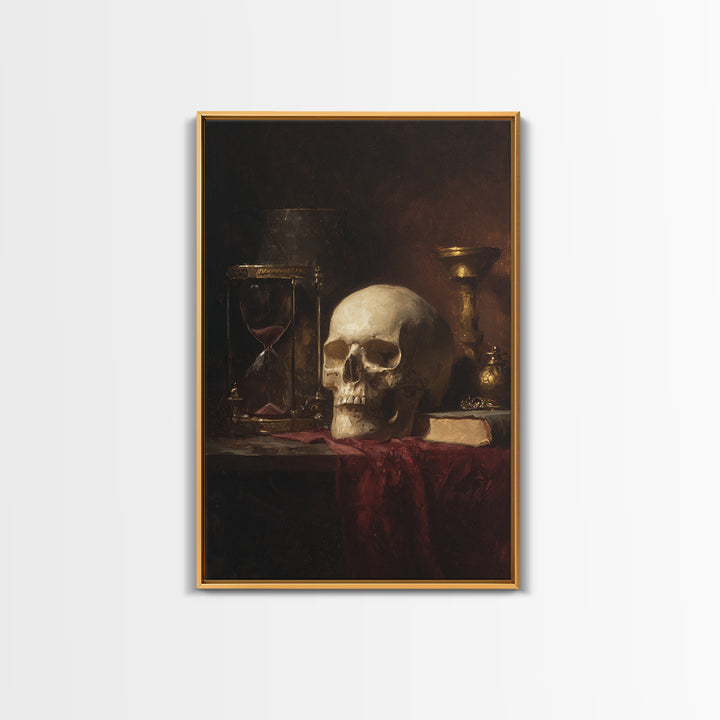 Skull and Hourglass Vanitas Still Life Framed Canvas Print, Baroque Art, Contemporary Art, Living Room Decor, Fine Art, Ornate, BAO-2x3-85