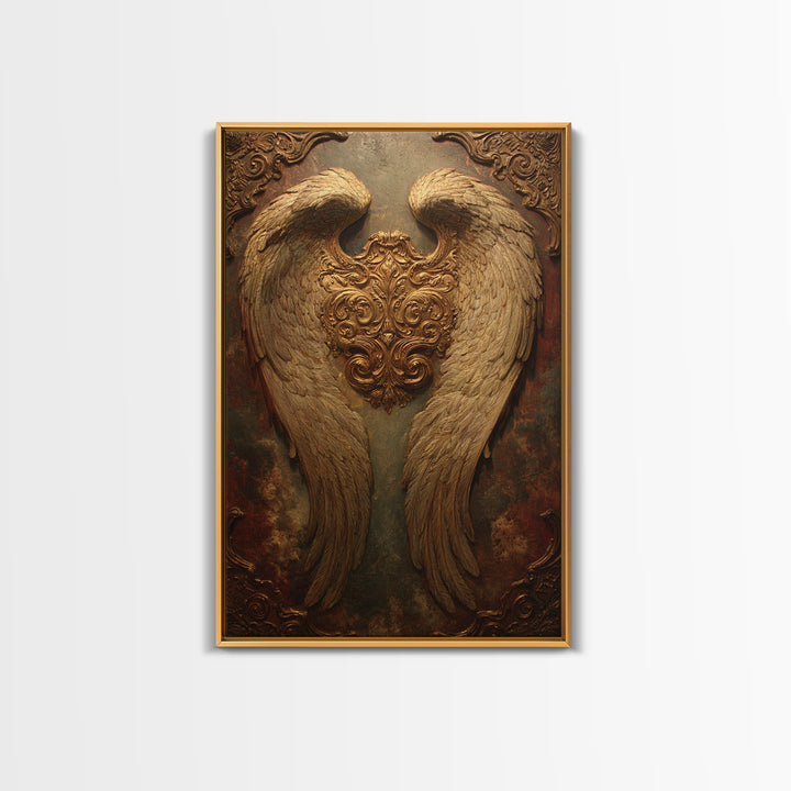 Gilded Angel Wings Emerging from Storm Clouds Canvas Print, Baroque Art, Art Print, Living Room Decor, Abstract Art, Ornate, BAO-2x3-86