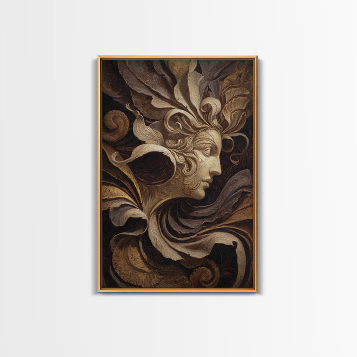 Mythic Goddess Figure Framed Canvas Print, Baroque Art, Textured Painting, Living Room Decor, Fine Art, Ornate, Printable Art, BAO-2x3-94