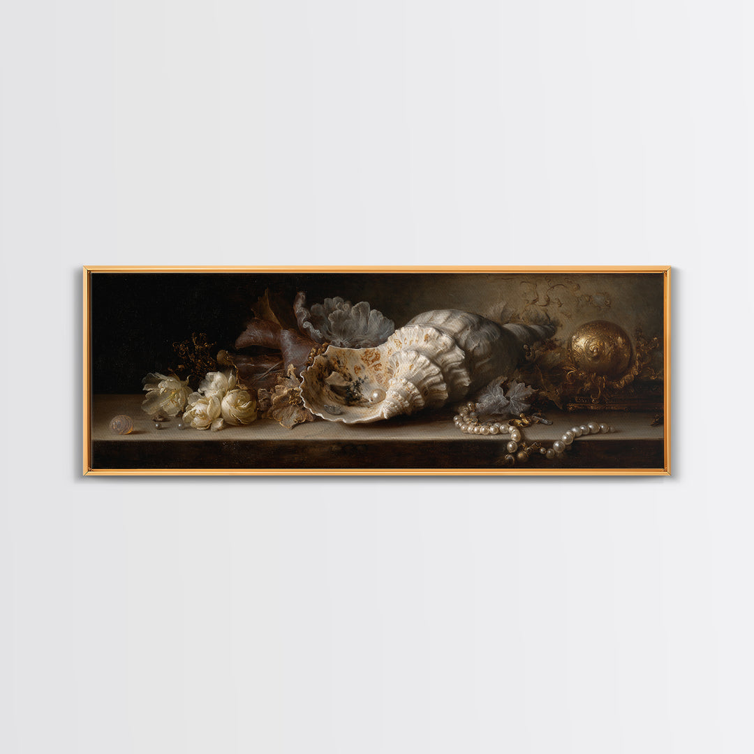 Ornamental Shell and Pearl Composition Canvas Print, Baroque Art, Gallery Wall, Living Room Decor, Ornate, Neutral Decor, BAO-3x1-14
