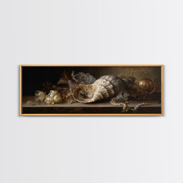 Ornamental Shell and Pearl Composition Canvas Print, Baroque Art, Gallery Wall, Living Room Decor, Ornate, Neutral Decor, BAO-3x1-14