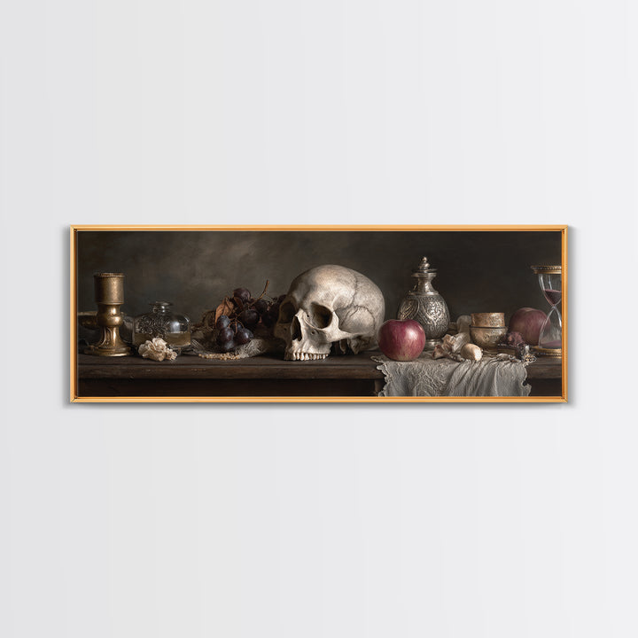 Skull and Hourglass Vanitas Still Life Canvas Print, Baroque Art, Printable Wall Art, Living Room Decor, Fine Art, Ornate, BAO-3x1-21