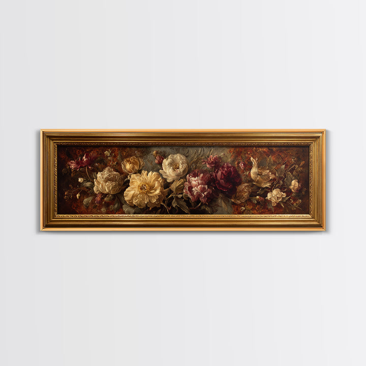 Ornate Gold Frame Illusion Around a Botanical Canvas Print, Baroque Art, Canvas, Living Room Decor, Fine Art, Ornate, BAO-3x1-25