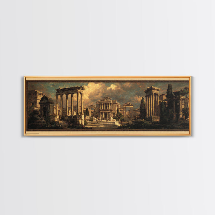 Classical Ruins Beneath a Dramatic Sky Canvas Print, Baroque Art, Wall Decor, Living Room Decor, Fine Art, Ornate, BAO-3x1-35