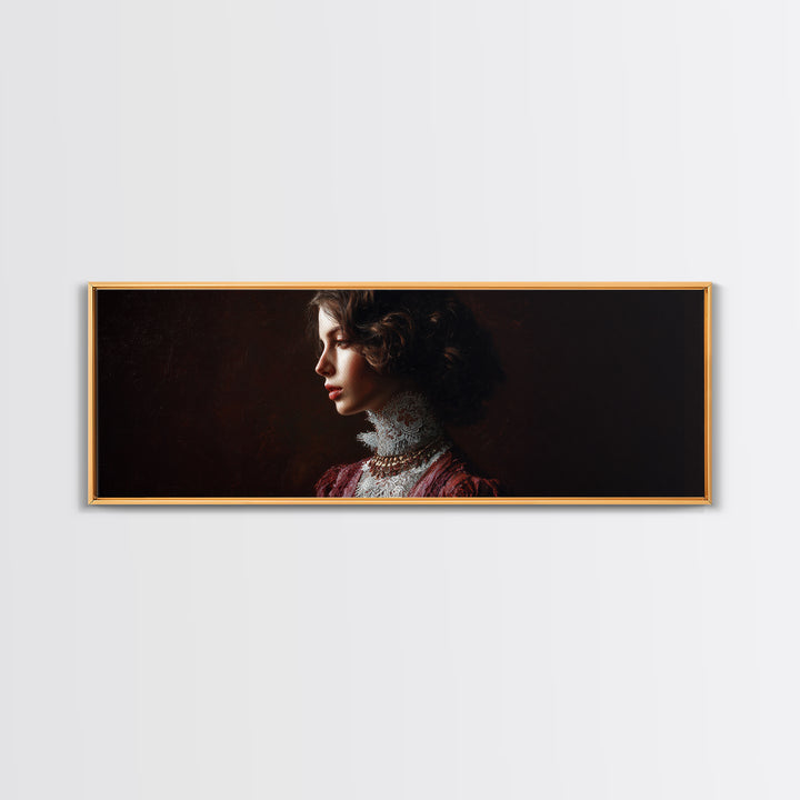 Classical Portrait with Lace Collar and Jewel Framed Canvas Print, Baroque Art, Room Decor, Living Room Decor, Fine Art, Ornate, BAO-3x1-47